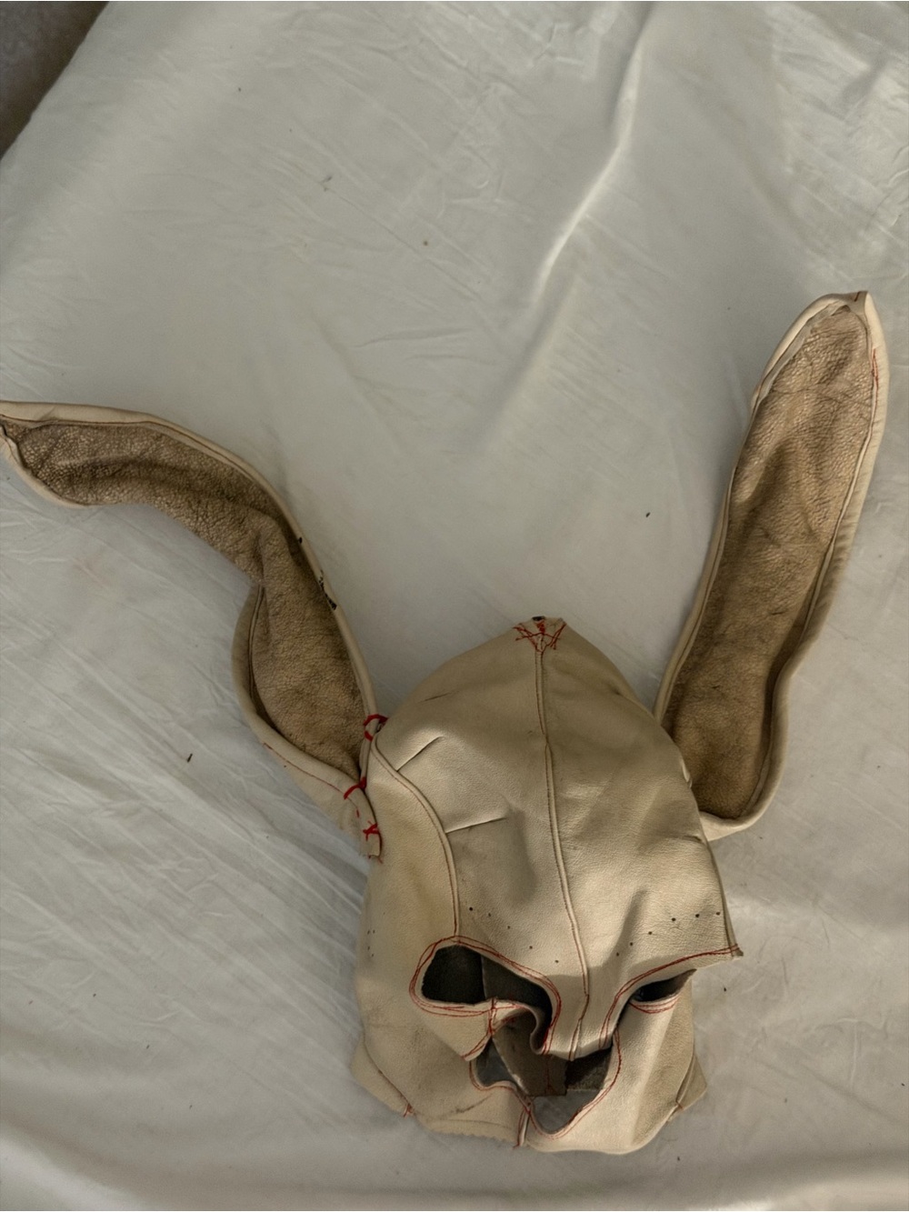 Vintage Premium well made handcrafted white leatherCream Bunny Mask Costume Hood